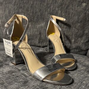 Jessica Silver Block Heel Sandals